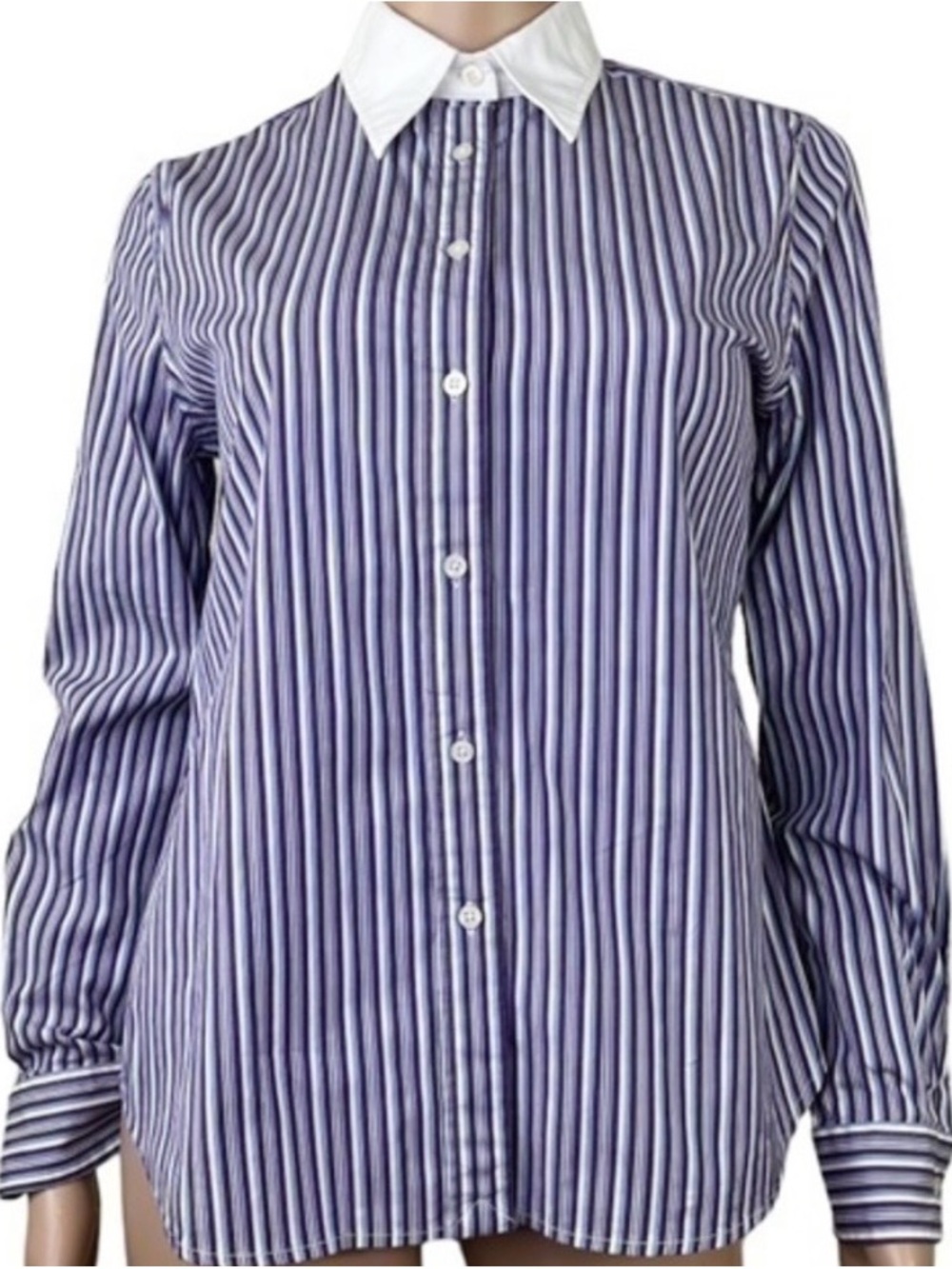 Lauren Ralph Lauren- Relaxed Fit Button Down Top. Purple Stripe. 2X
